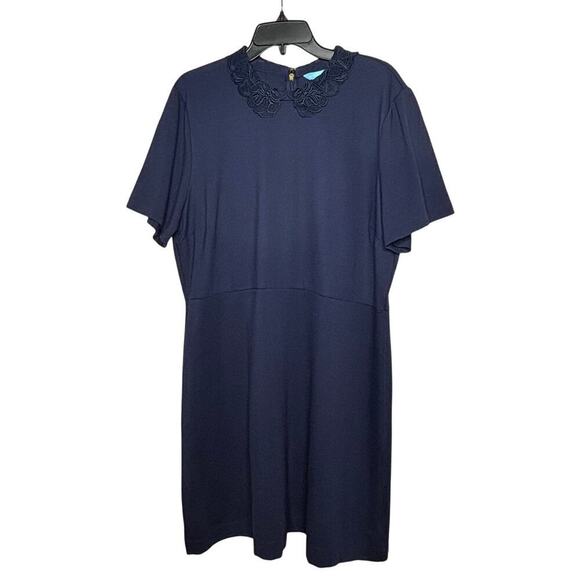 Draper James Navy Blue Lace Peter Pan Collar Ponte Knit Persley Dress Size XXL - Picture 1 of 9